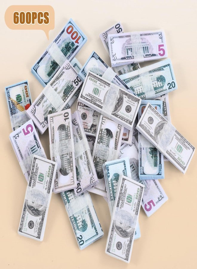 Clofiak 1:12 Miniature Scene Dollars Set, 600PCS Mini Dollar Fake Bills 5 10 20 50 100 Dollar Bills Prop Money, Realistic Simulation Dollar Toy Banknote for Dollhouse Scene, Mini House - Image 4